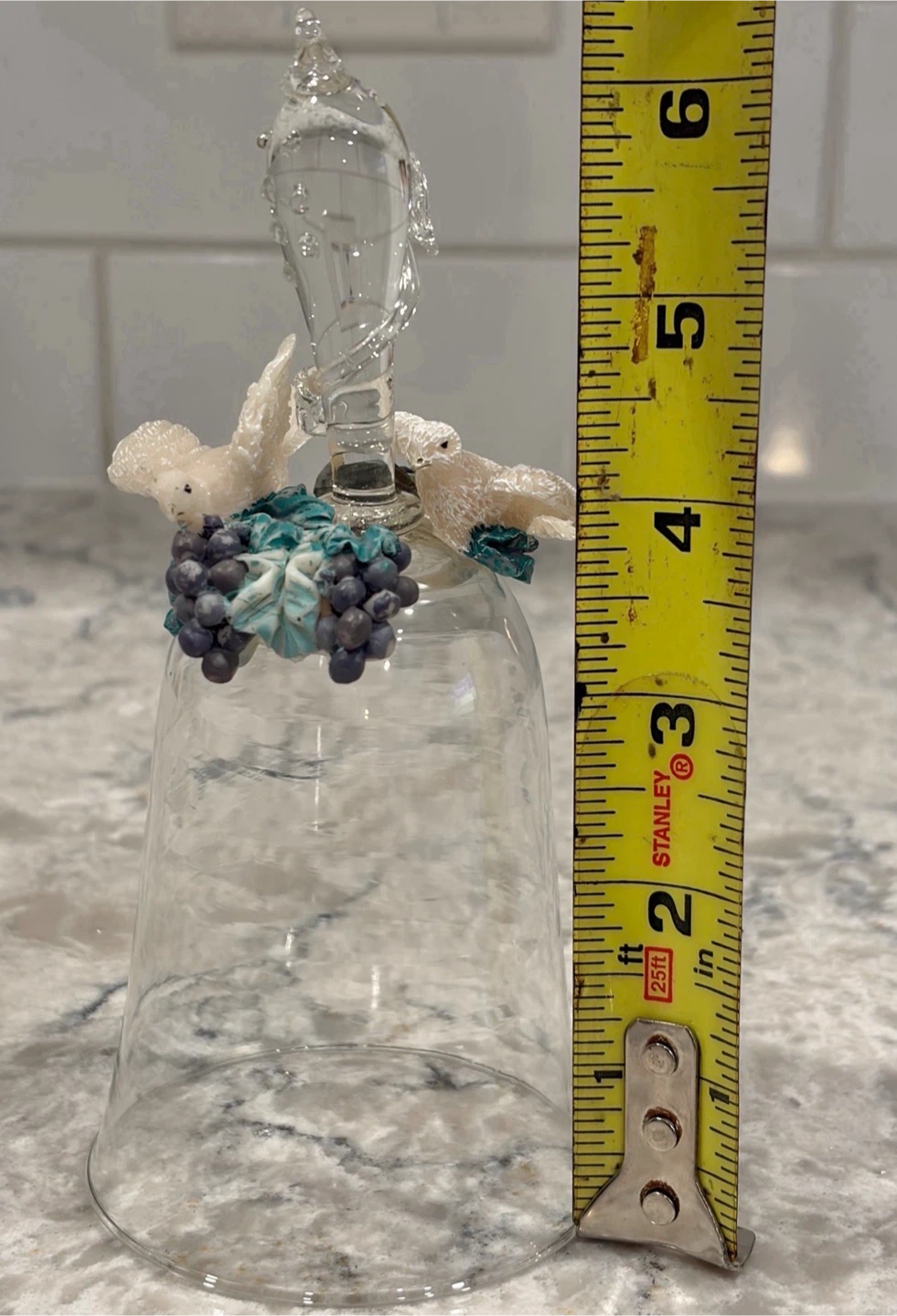 Decorative Glass Bell Shaped Cloche w/ Birds & Grapes - photo 4