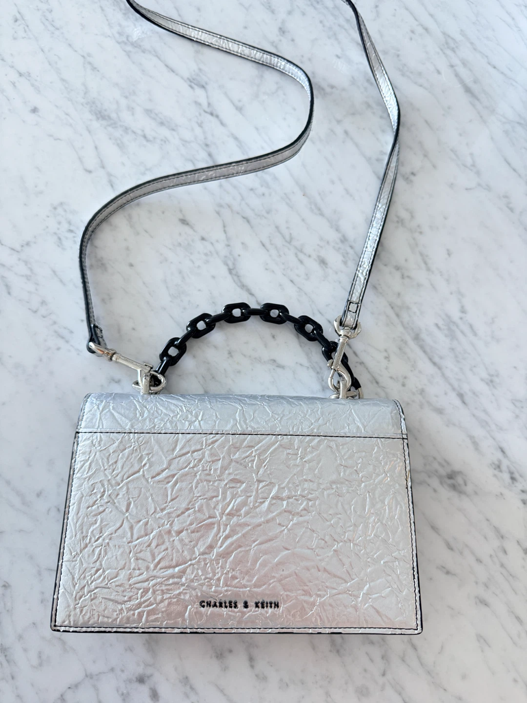 Charles & Keith Silver Textured Shoulder Bag