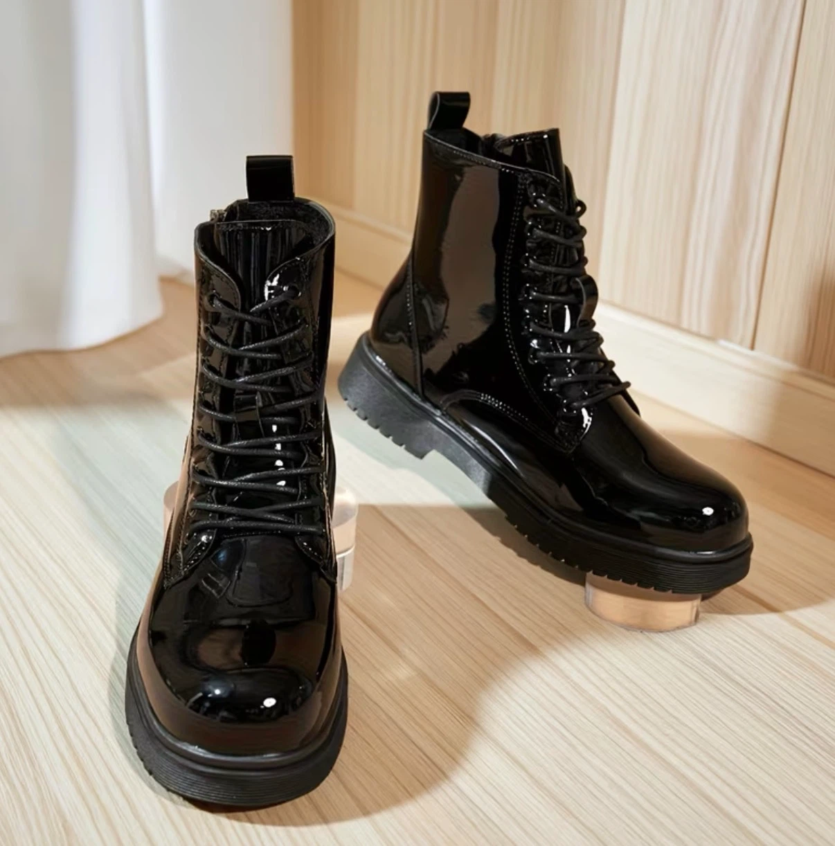 Black Patent Lace-Up Combat Boots - photo 3