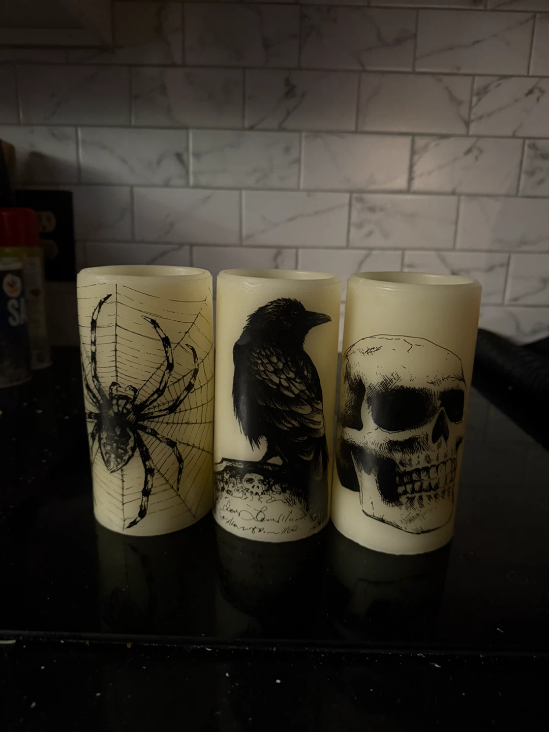 Halloween LED Pillar Candles - Spider, Raven, Skull - photo 2