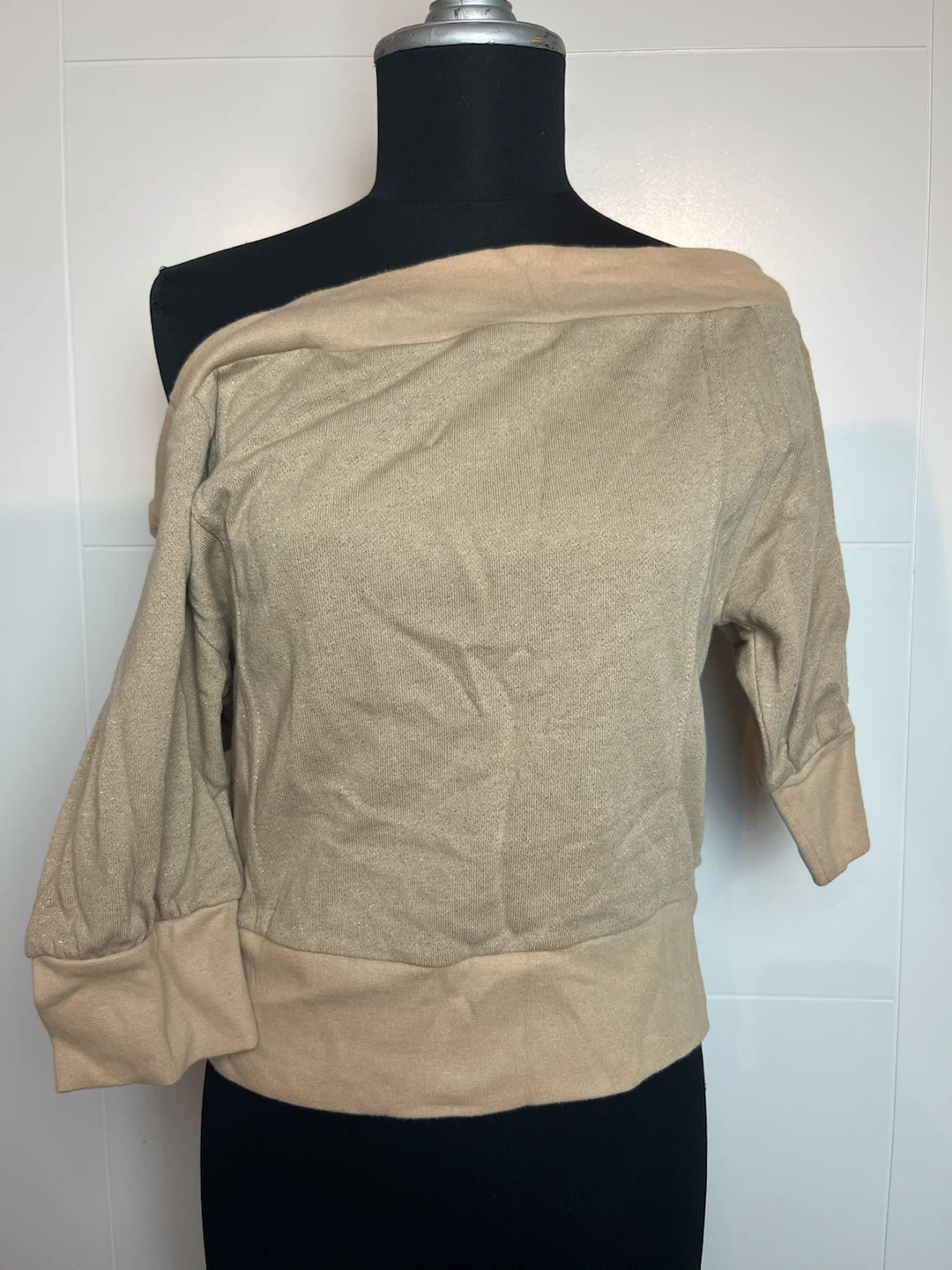 Beige Off-the-Shoulder Sweater with Rose Embroidery