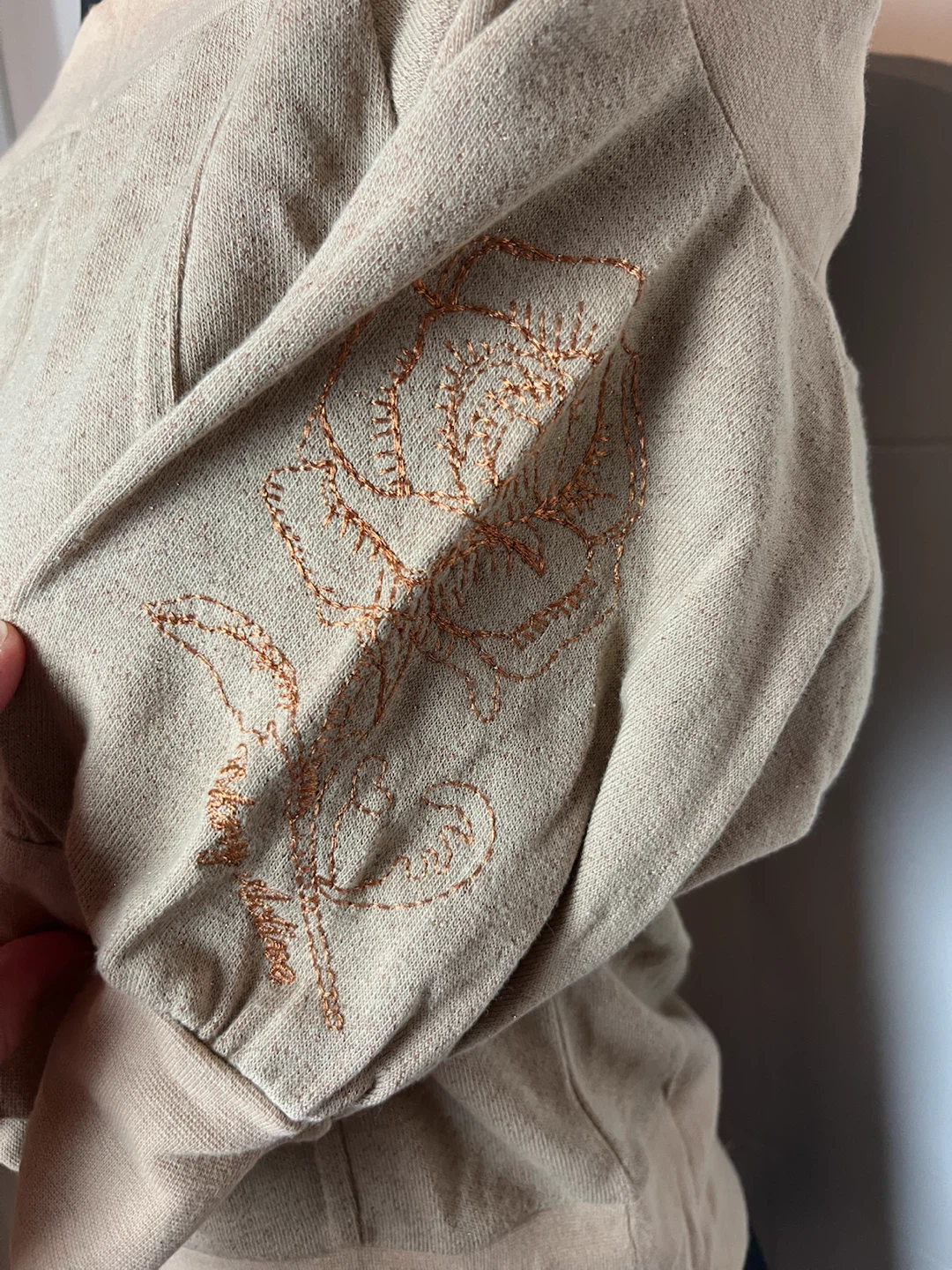 Beige Off-the-Shoulder Sweater with Rose Embroidery - photo 3