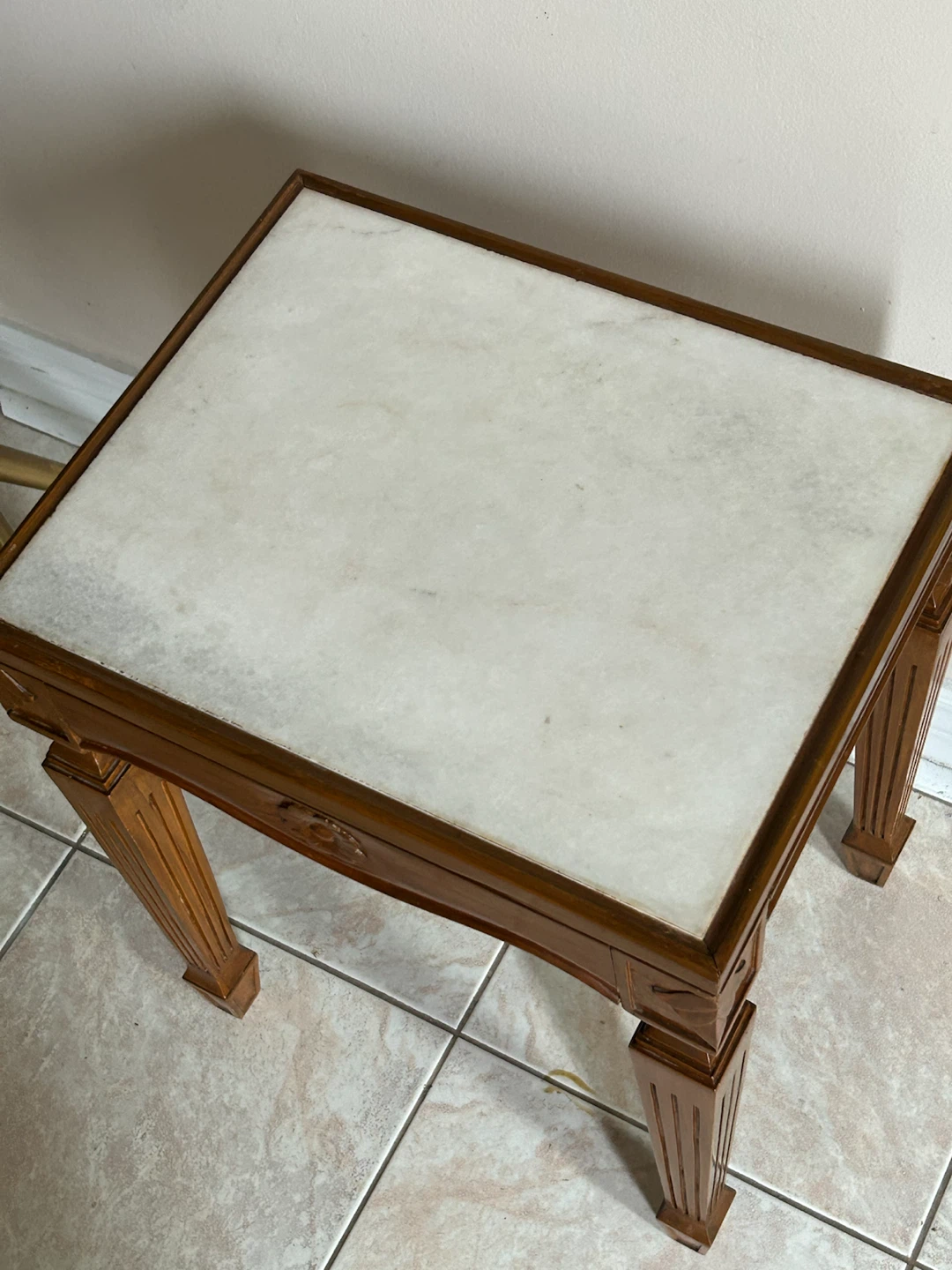 Vintage Wooden Side Table with Marble Top - photo 3