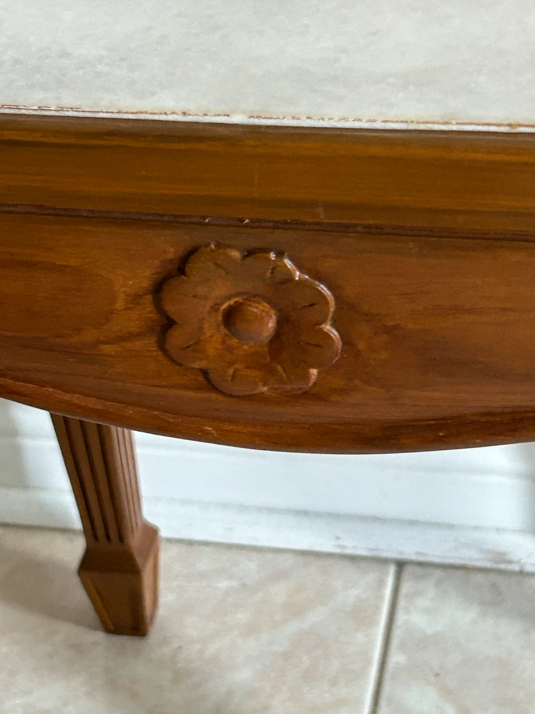 Vintage Wooden Side Table with Marble Top - photo 4