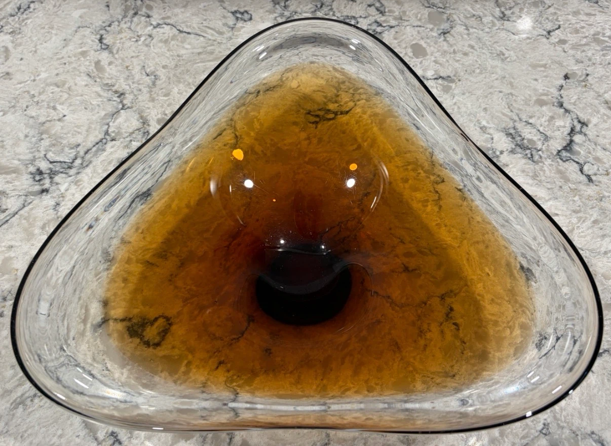 Hand-Blown Amber Art Glass Triangular Bowl | Murano Style