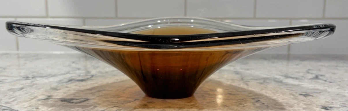 Hand-Blown Amber Art Glass Triangular Bowl | Murano Style - photo 2