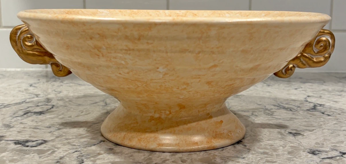 Decorative Pedestal Fruit/Centerpiece Bowl w/ Gold Scroll Handle