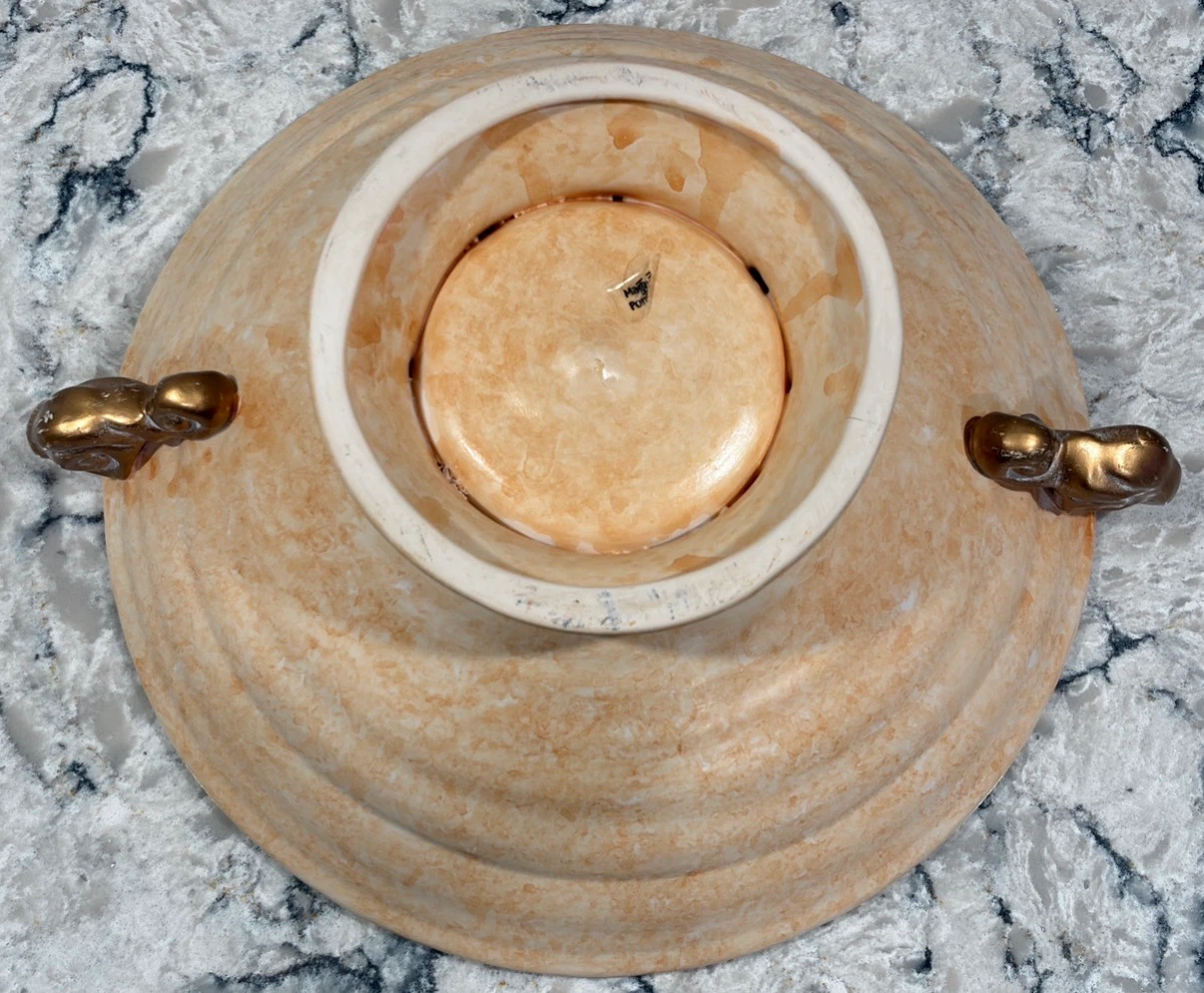 Decorative Pedestal Fruit/Centerpiece Bowl w/ Gold Scroll Handle - photo 3