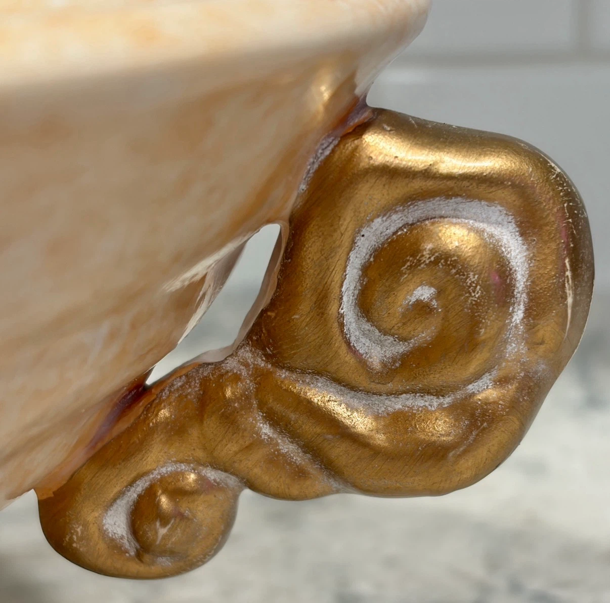 Decorative Pedestal Fruit/Centerpiece Bowl w/ Gold Scroll Handle - photo 4