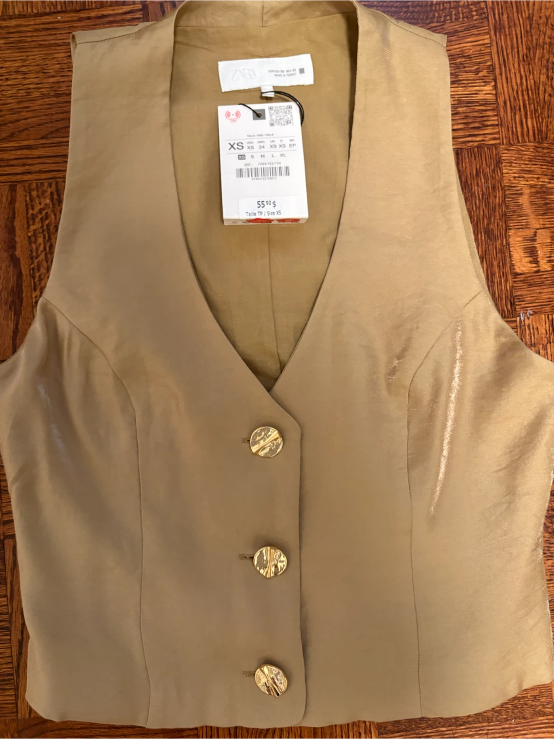 Zara Gold Button Vest XS with tag still on