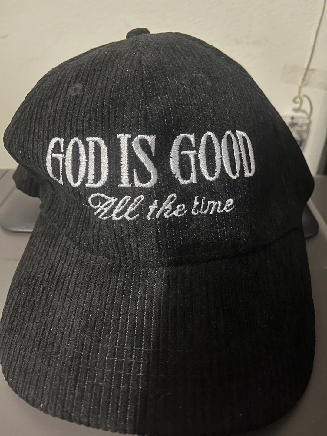 Black Corduroy Baseball Cap - God is Good