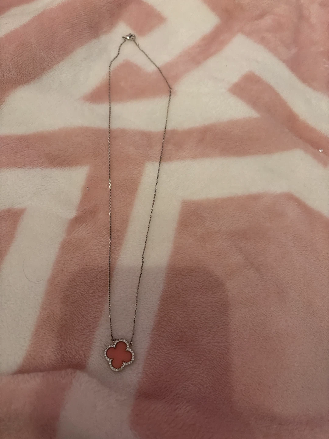 Pink Clover Necklace with Silver Chain