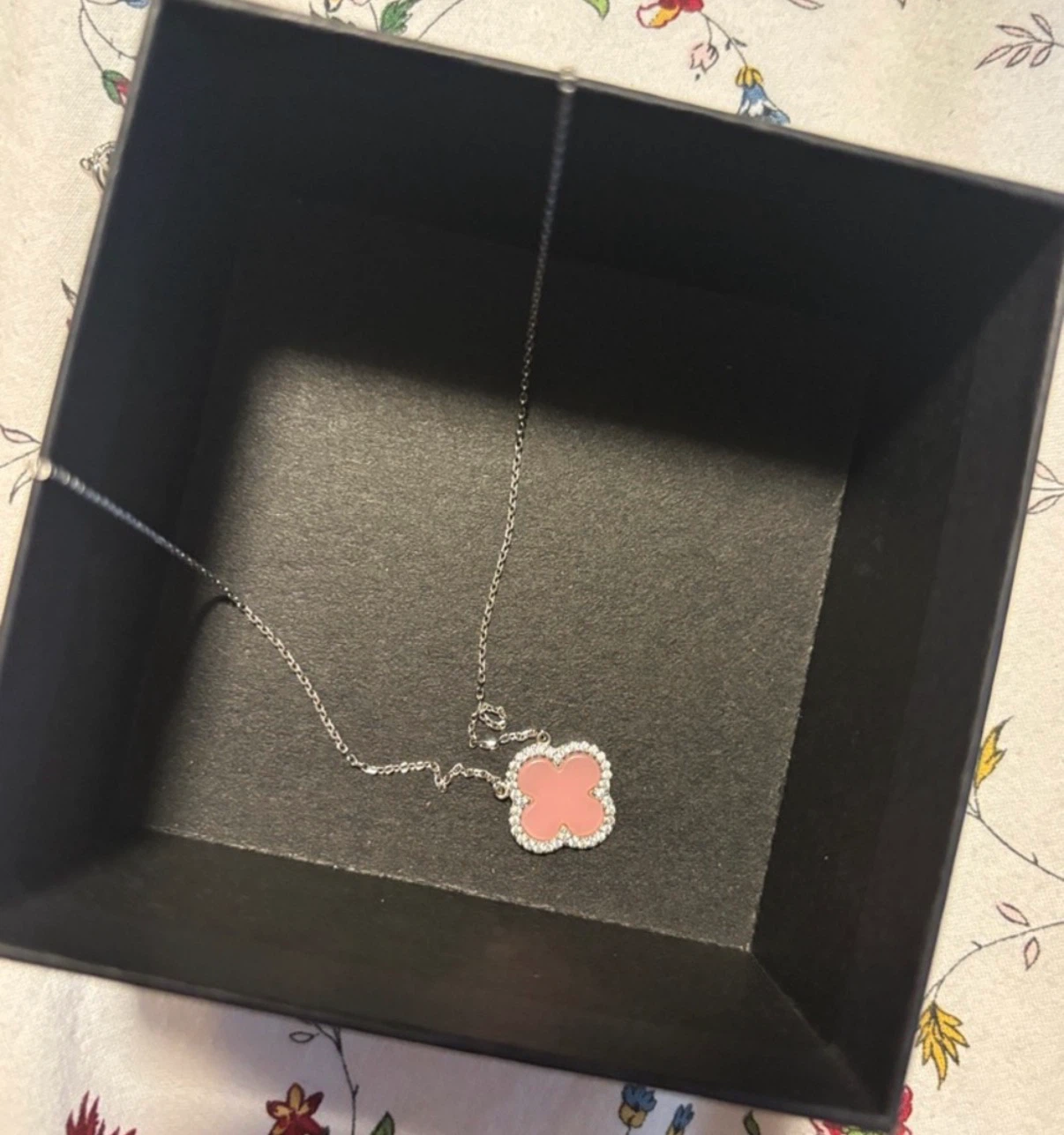 Pink Clover Necklace with Silver Chain - photo 2