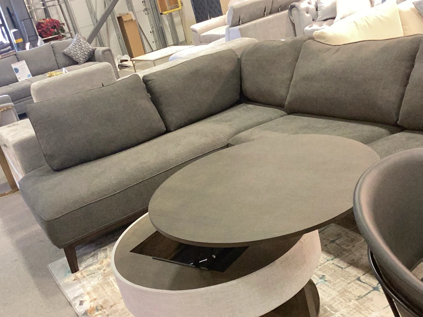 Grey Sectional Sofa with Storage Ottoman