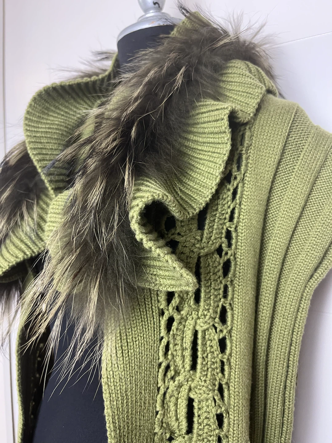 Boma Green Knit Vest with Fur Collar - XL - photo 3
