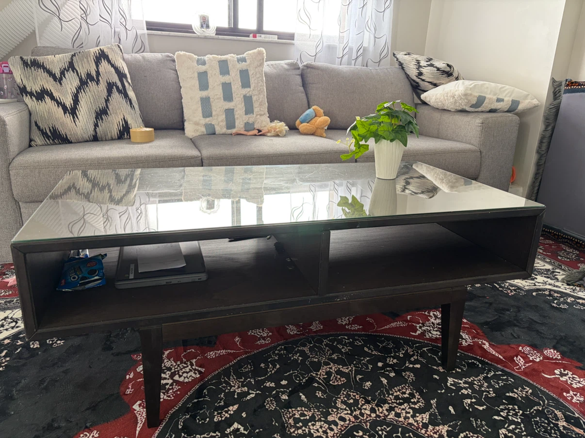 Dark Wood Coffee Table with Glass Top