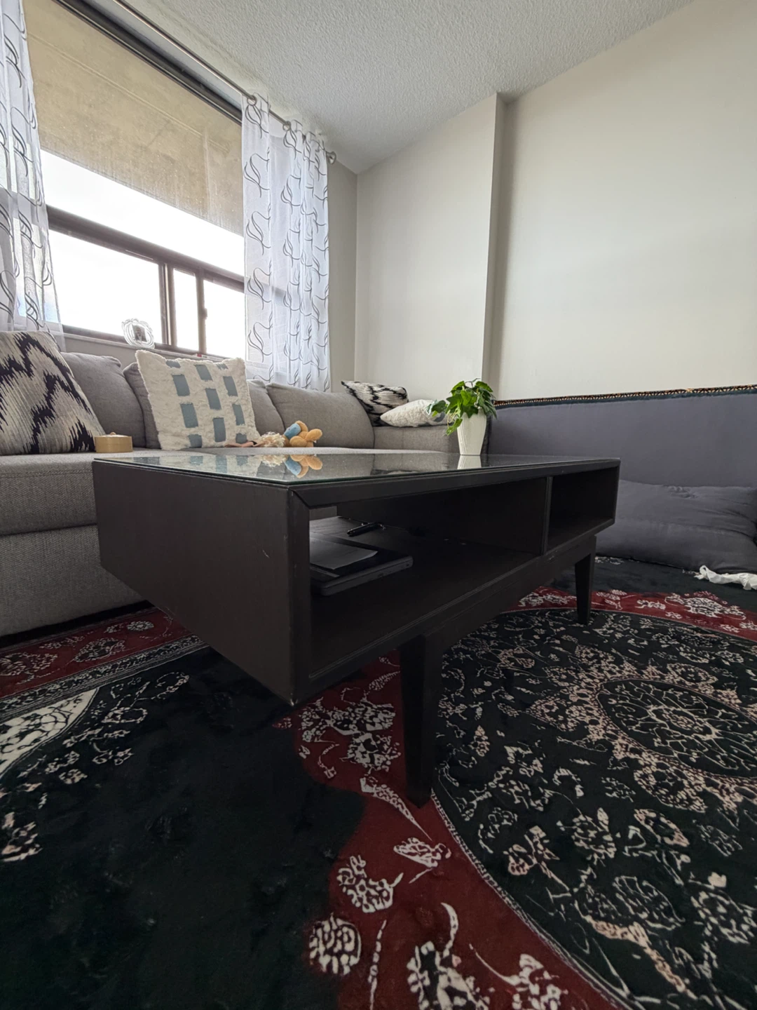 Dark Wood Coffee Table with Glass Top - photo 2