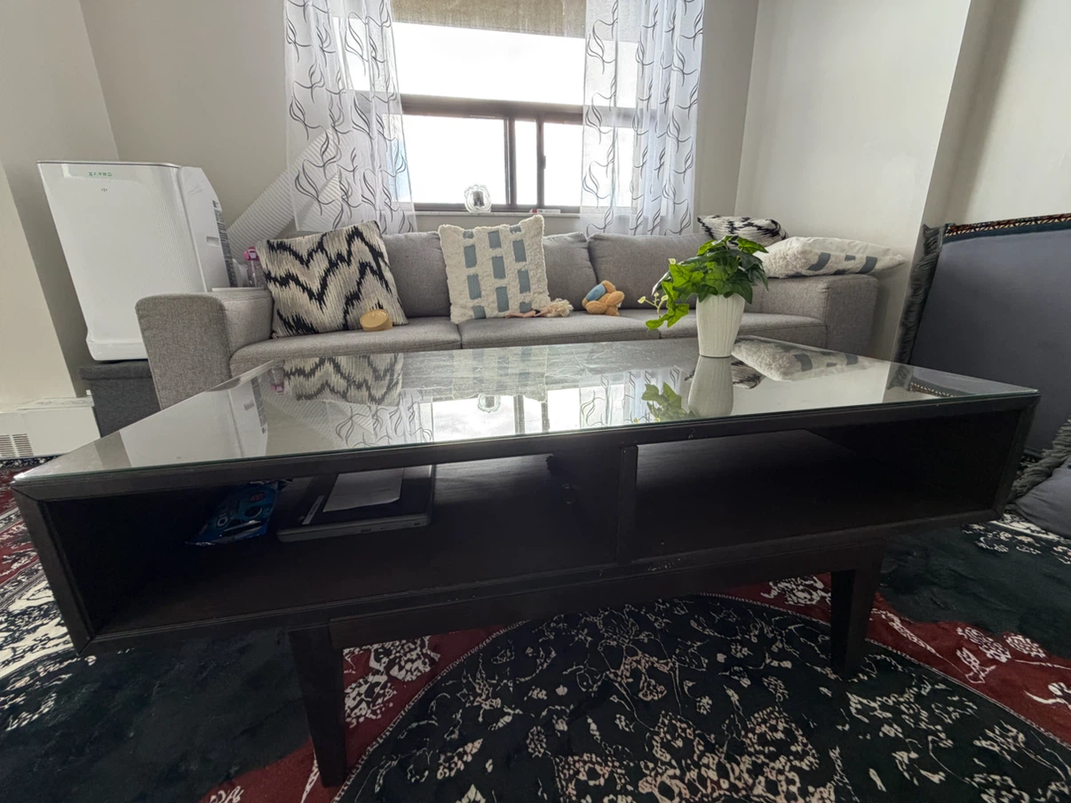 Dark Wood Coffee Table with Glass Top - photo 3