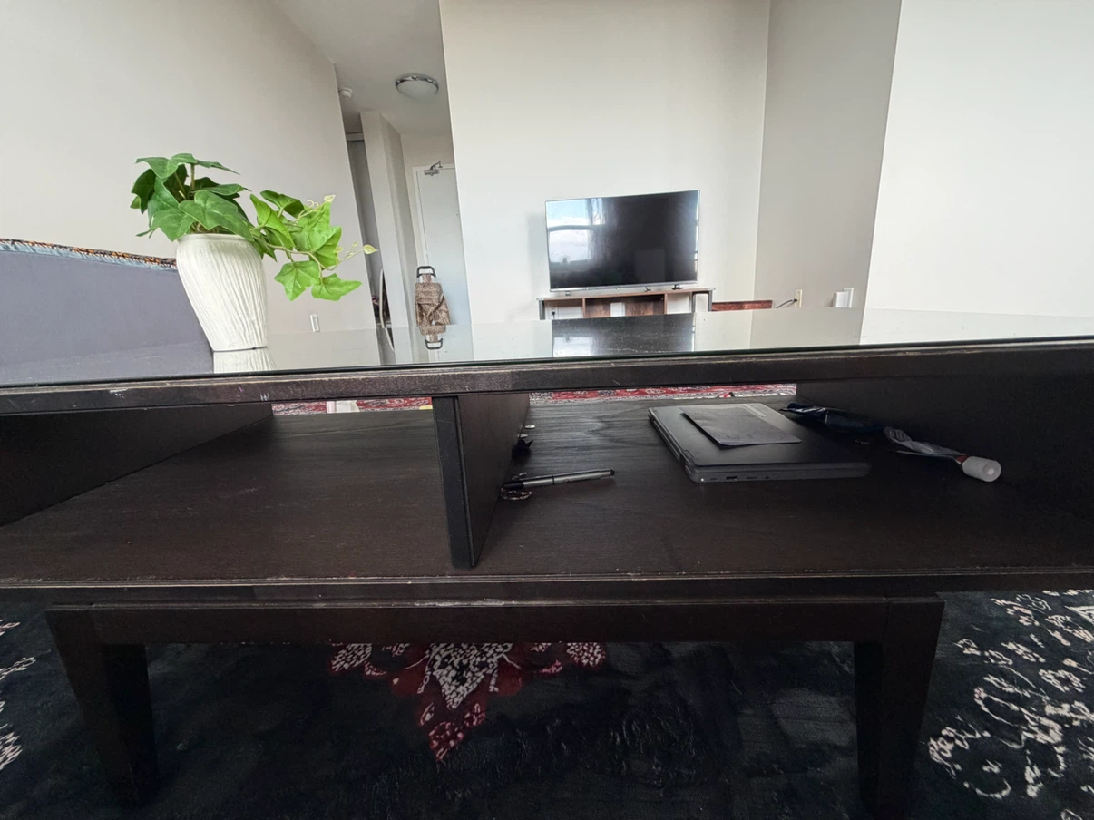 Dark Wood Coffee Table with Glass Top - photo 4