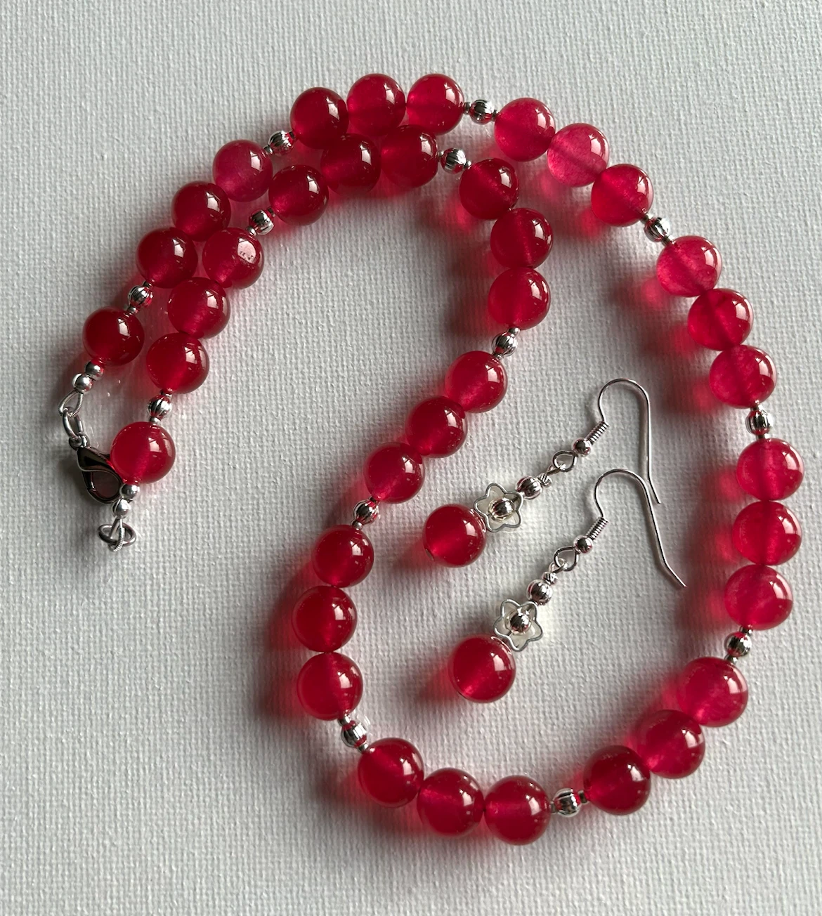 Red Beaded Necklace and Earring Set