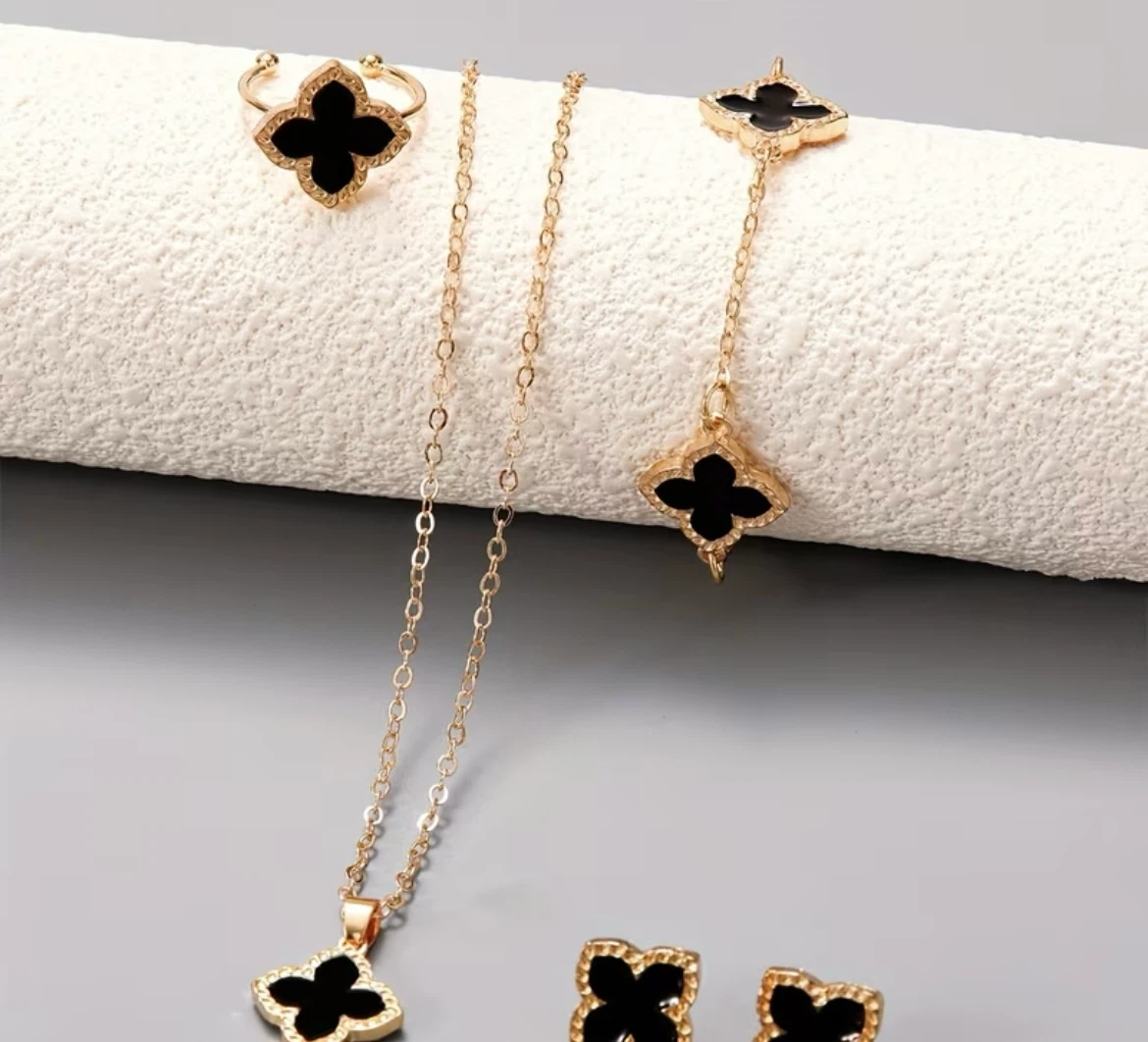 Clover Charm Necklace, Bracelet, Adjustable Ring & Earring Set - photo 2