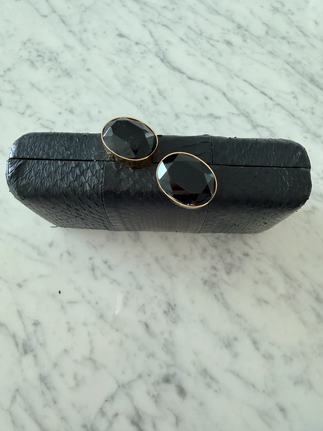Felix Rey Black Embossed Clutch with Jewel Clasp