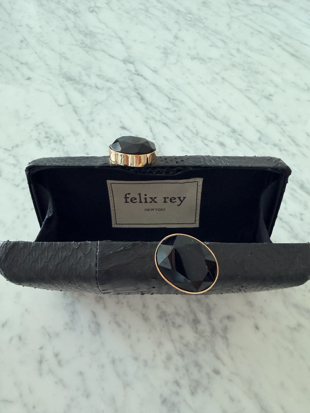 Felix Rey Black Embossed Clutch with Jewel Clasp - photo 4