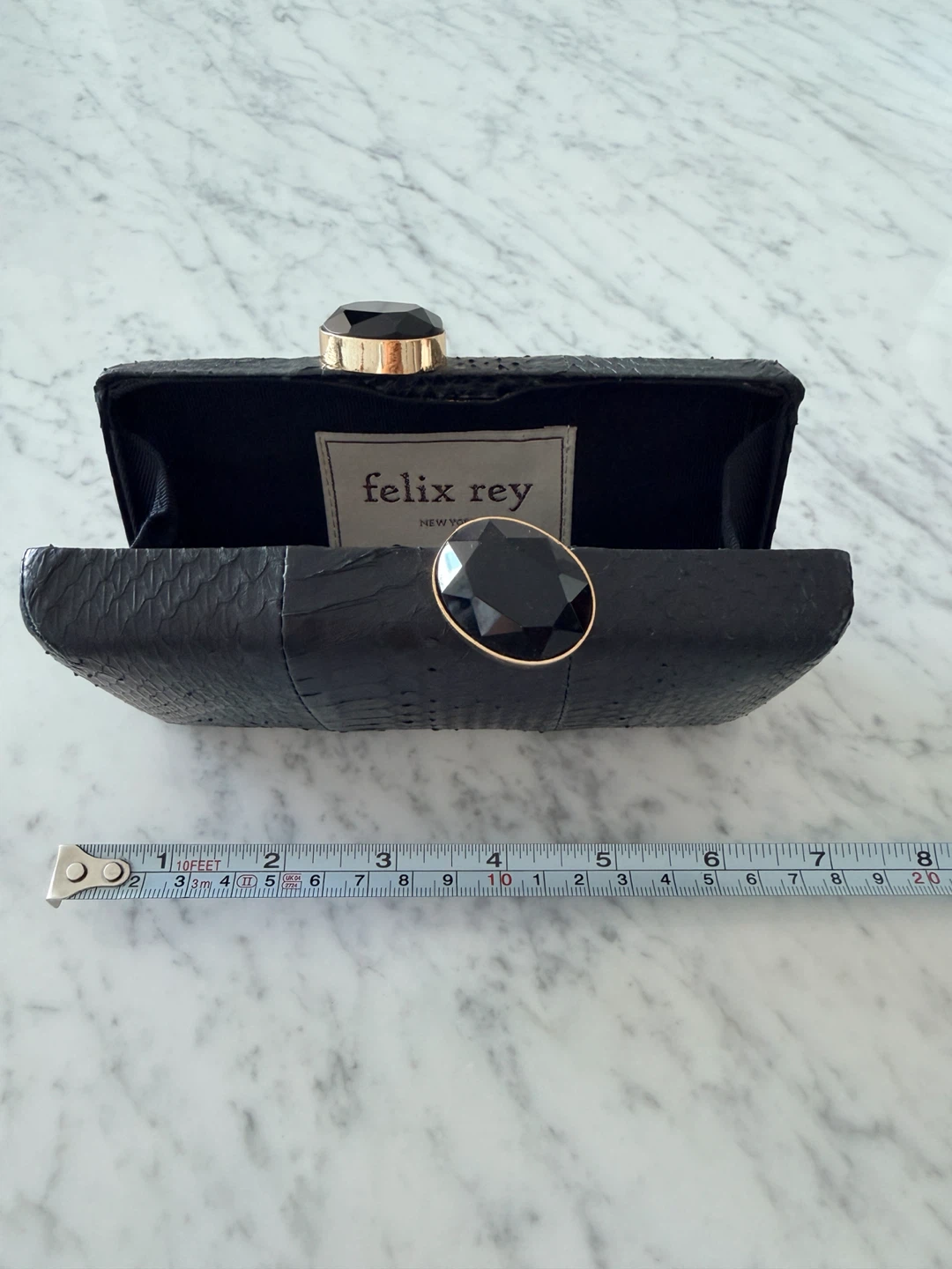 Felix Rey Black Embossed Clutch with Jewel Clasp - photo 5