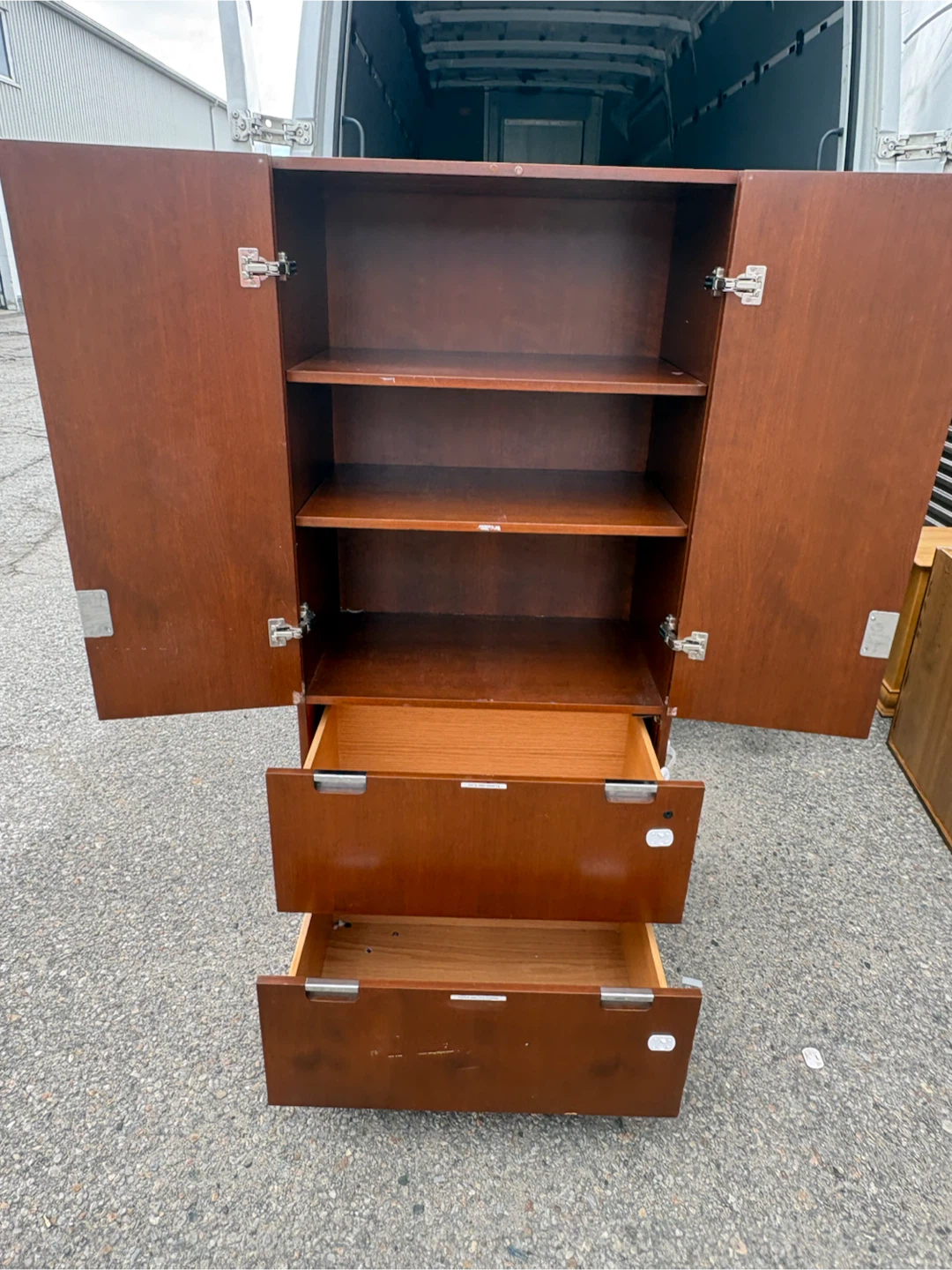 Free delivery used Wooden Cabinet with Shelves and Drawers