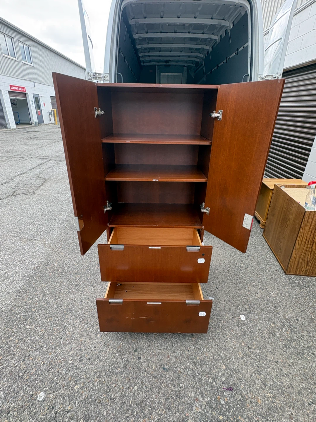 Free delivery used Wooden Cabinet with Shelves and Drawers - photo 2