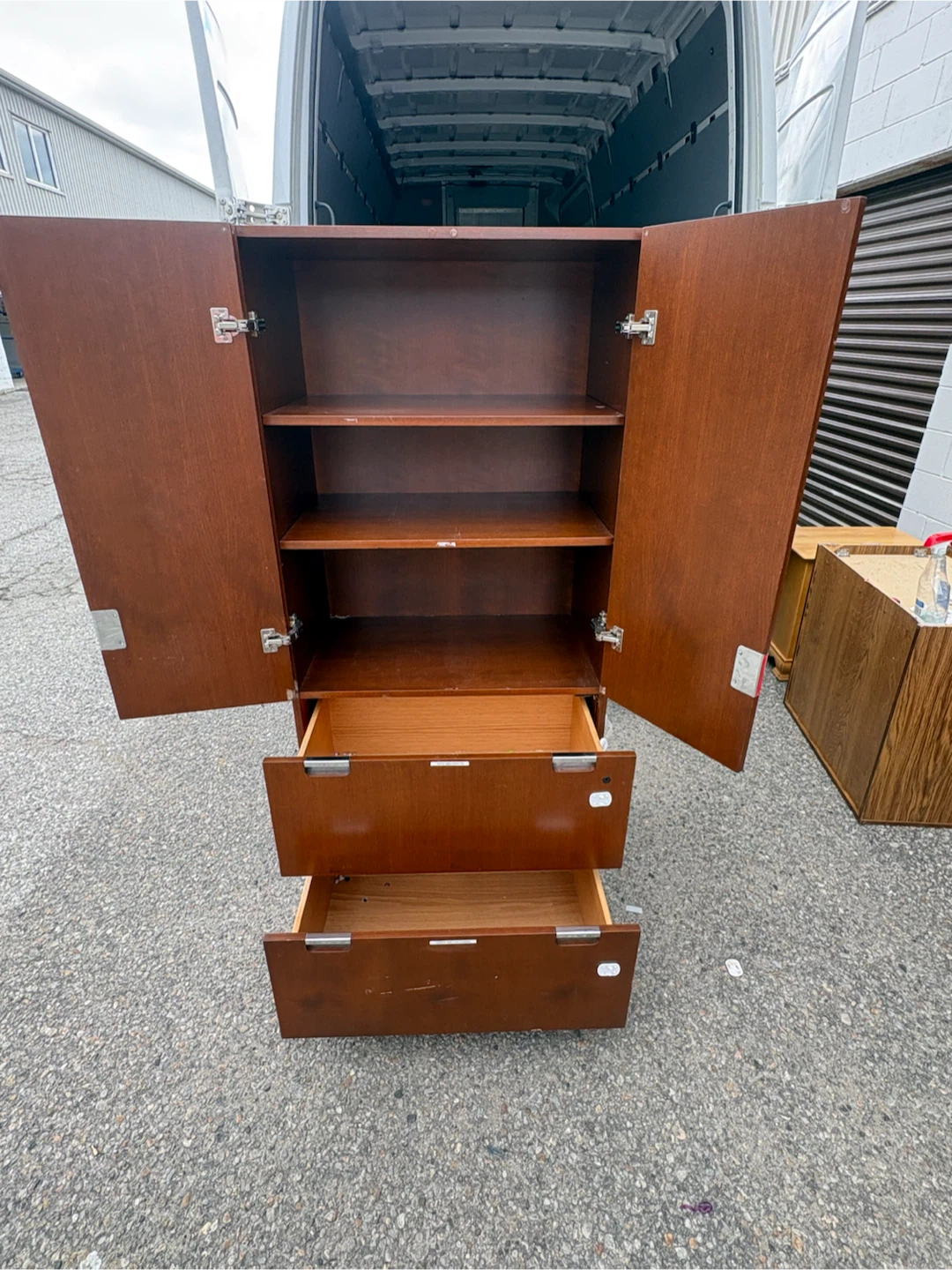 Free delivery used Wooden Cabinet with Shelves and Drawers - photo 3