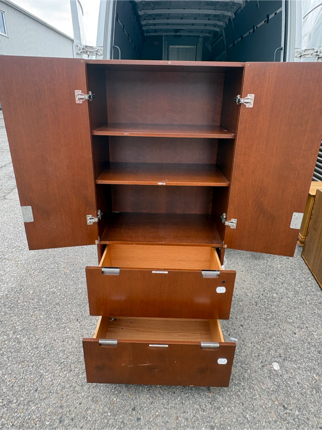 Free delivery used Wooden Cabinet with Shelves and Drawers - photo 4