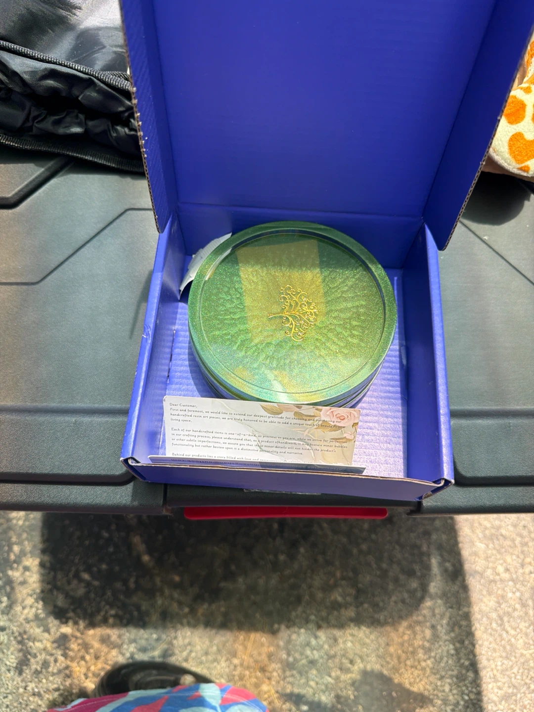 Green and Gold Resin Coaster with Tree Design
