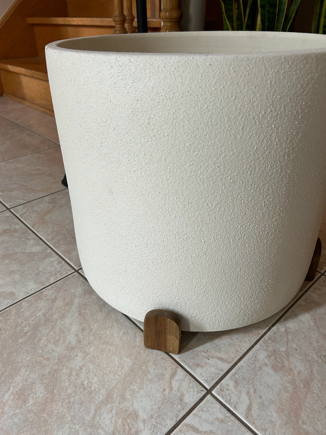 Extra large , white Cylindrical Planter with Wooden Stand - photo 2