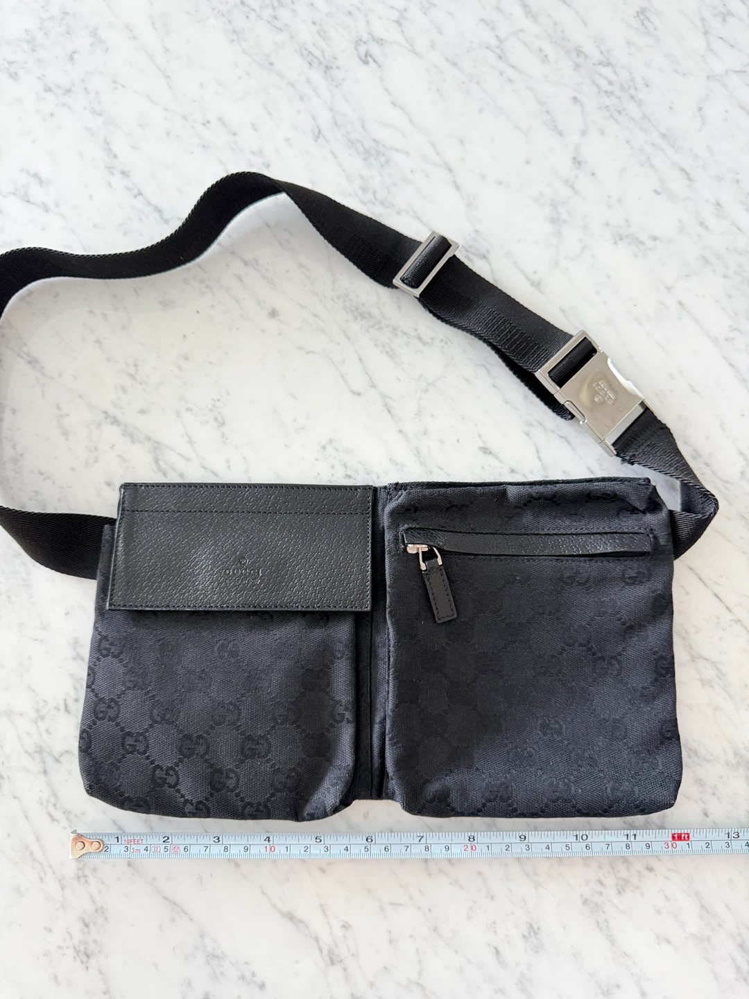 Gucci Black GG Monogram Fanny Pack Belt Bag