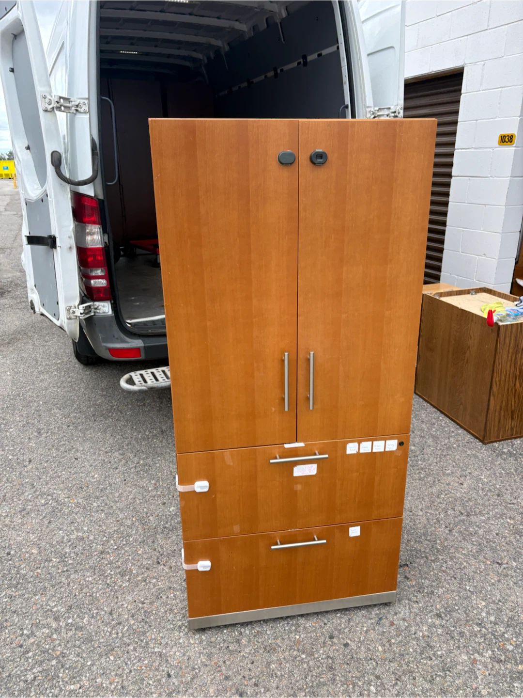 Free delivery used Wooden Cabinet with Shelves and Drawers - photo 2
