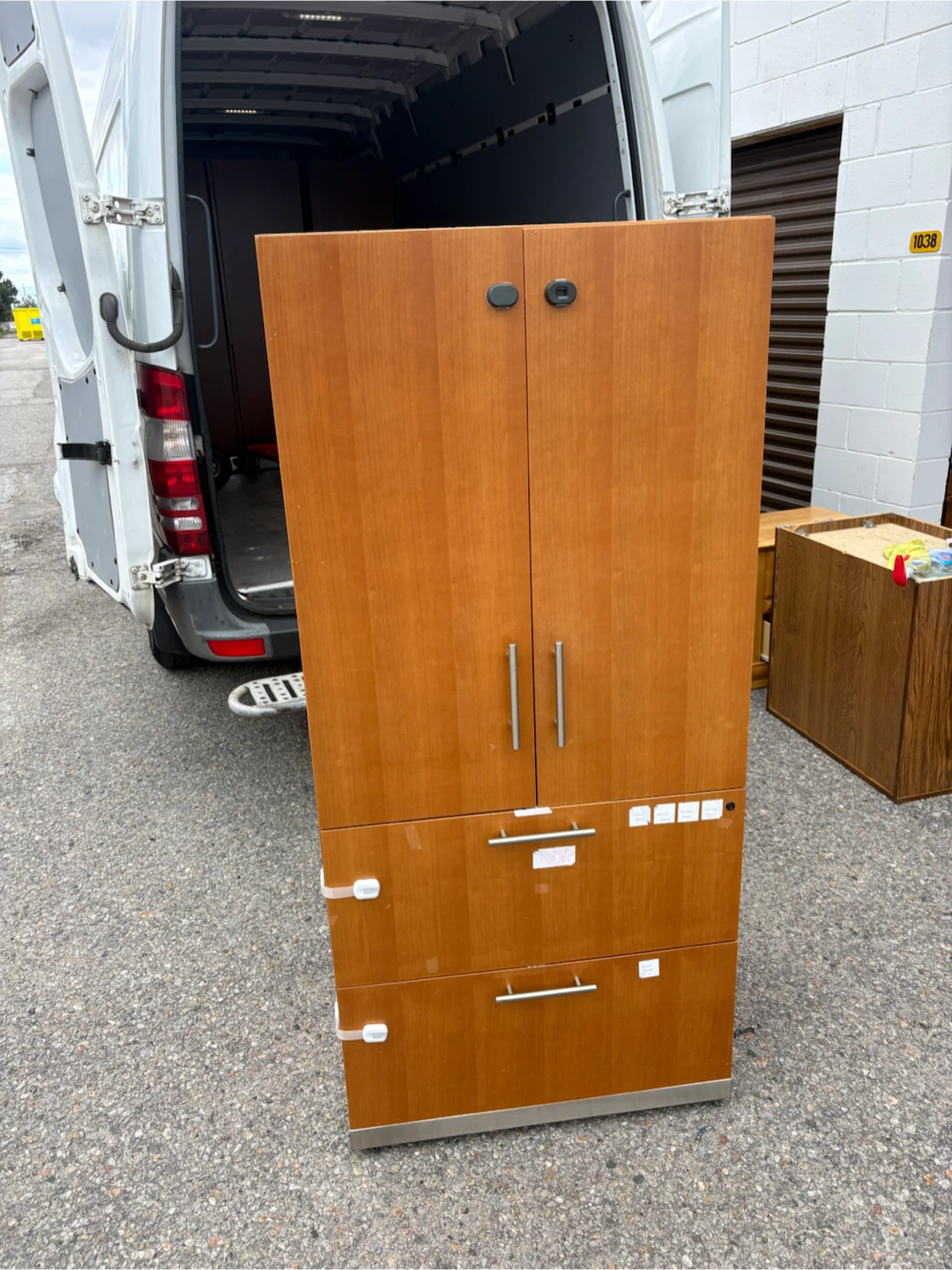 Free delivery used Wooden Cabinet with Shelves and Drawers - photo 3