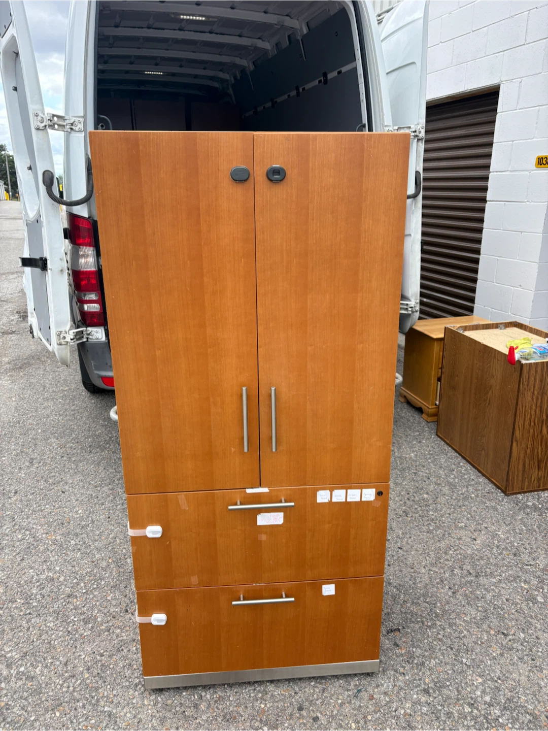 Free delivery used Wooden Cabinet with Shelves and Drawers - photo 4
