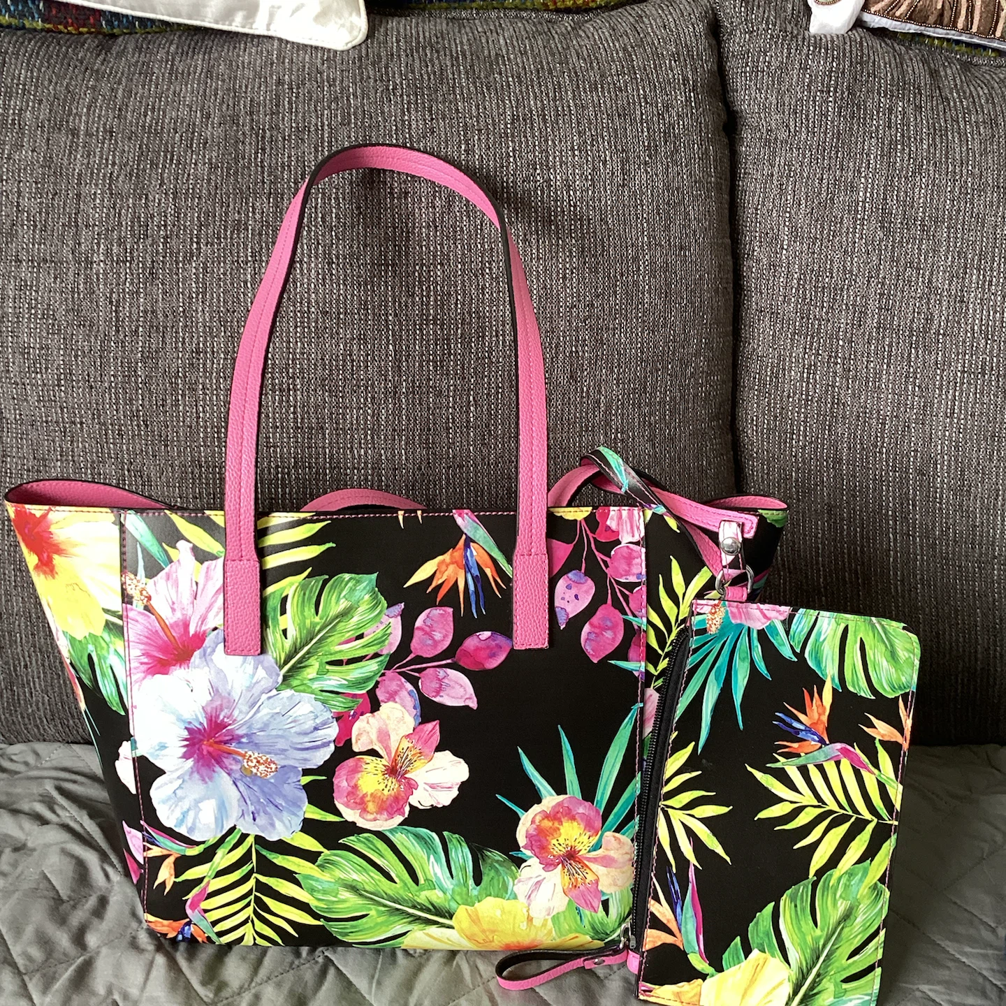 Floral Tote Bag with Matching Pouch