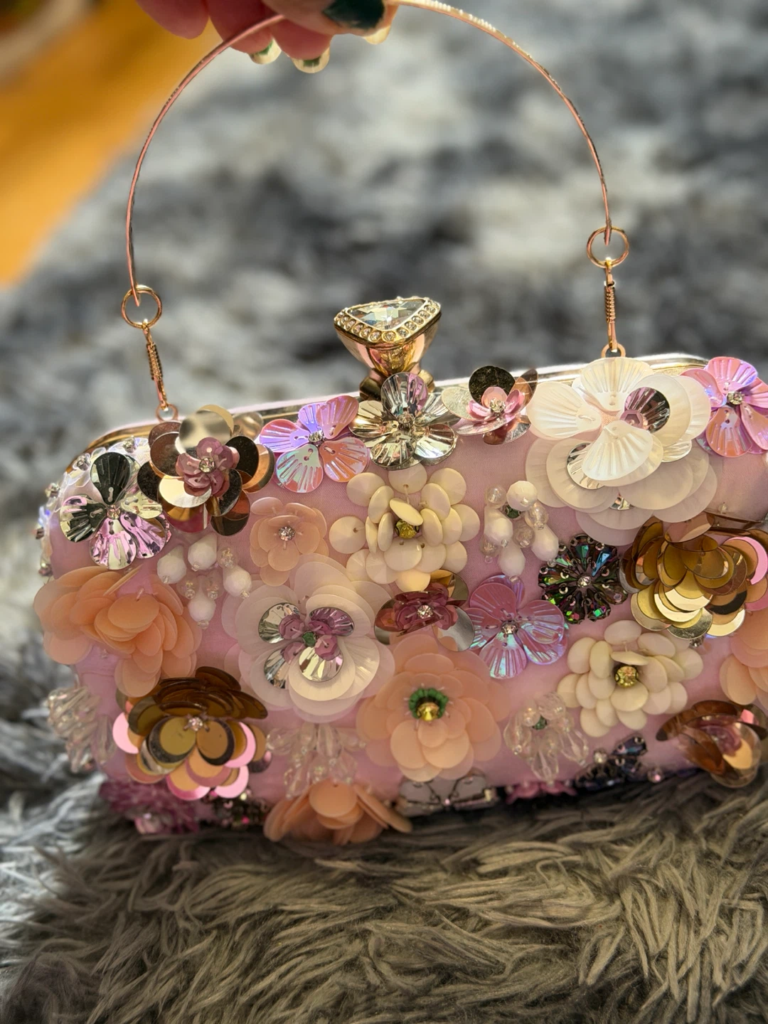 Pink Embellished Clutch Purse with Gold Chain