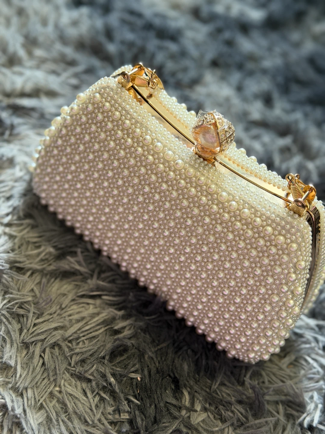 Beaded Clutch Handbag with Pearl Embellishments