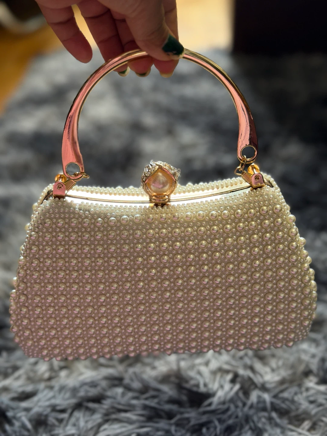 Beaded Clutch Handbag with Pearl Embellishments - photo 4