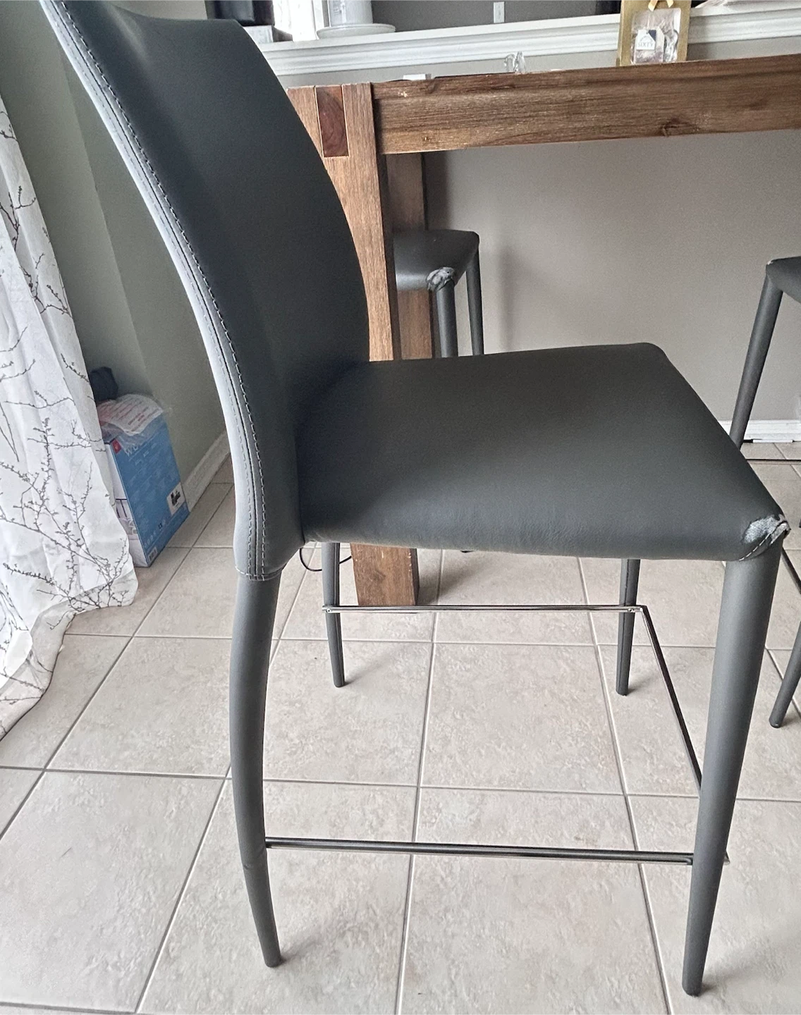 Grey Faux Leather Bar Stool