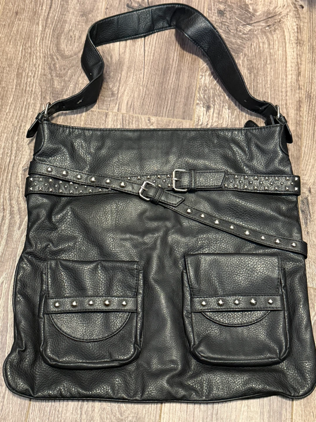 Black Faux Leather Shoulder Bag