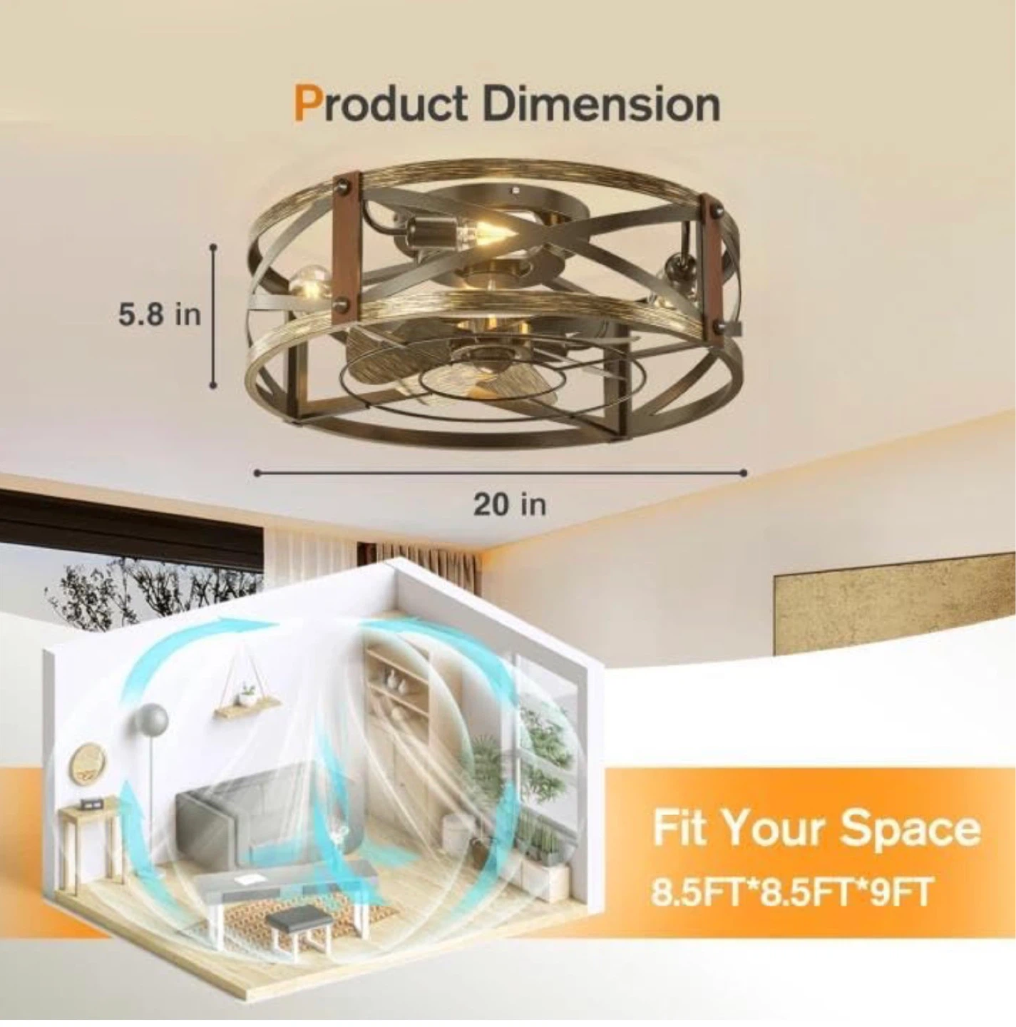 addlon 20 inch Farmhouse Flush Mount Ceiling Fan with light - photo 4