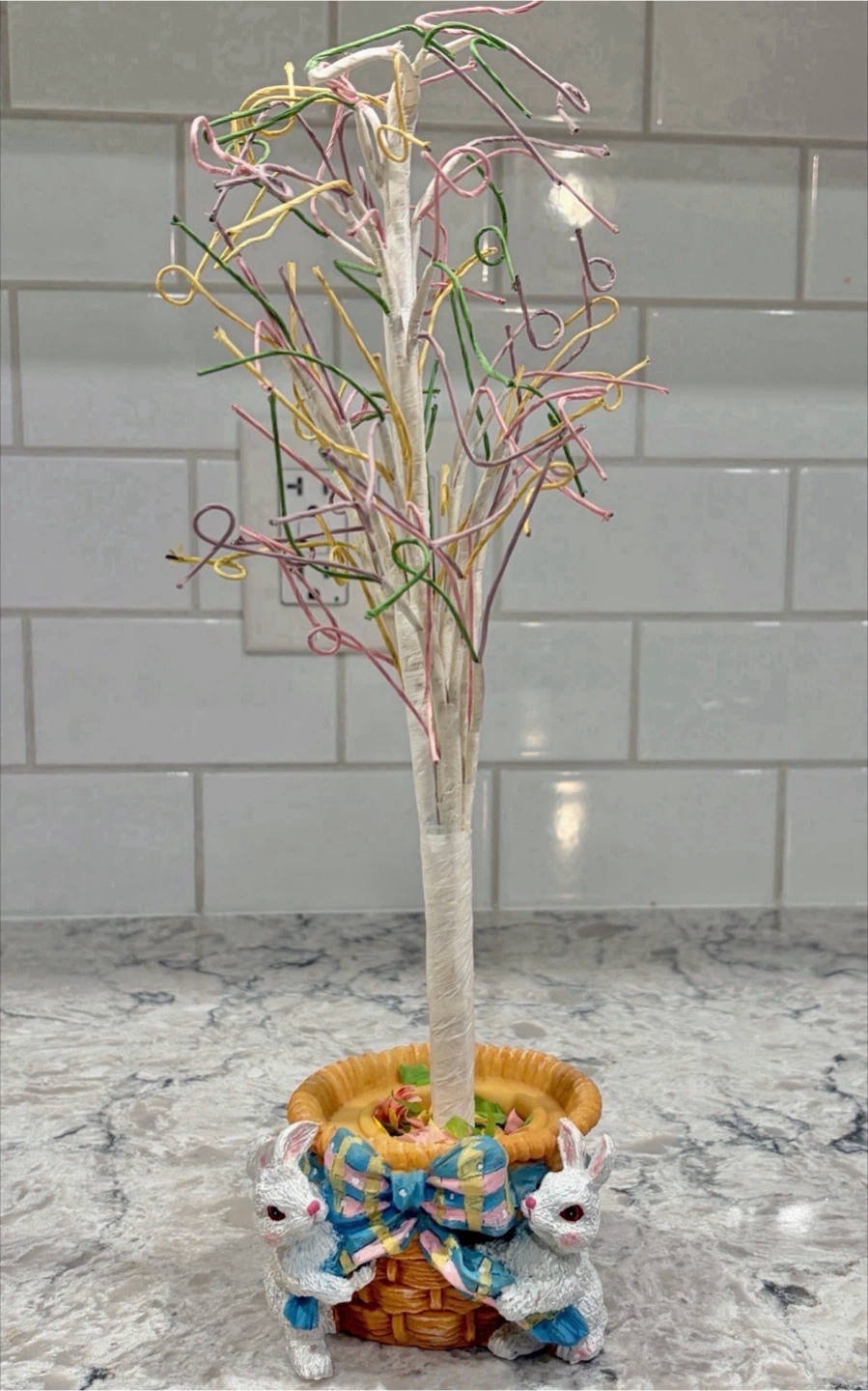 Easter Bunny Basket Topiary Decoration – Spring Centerpiece