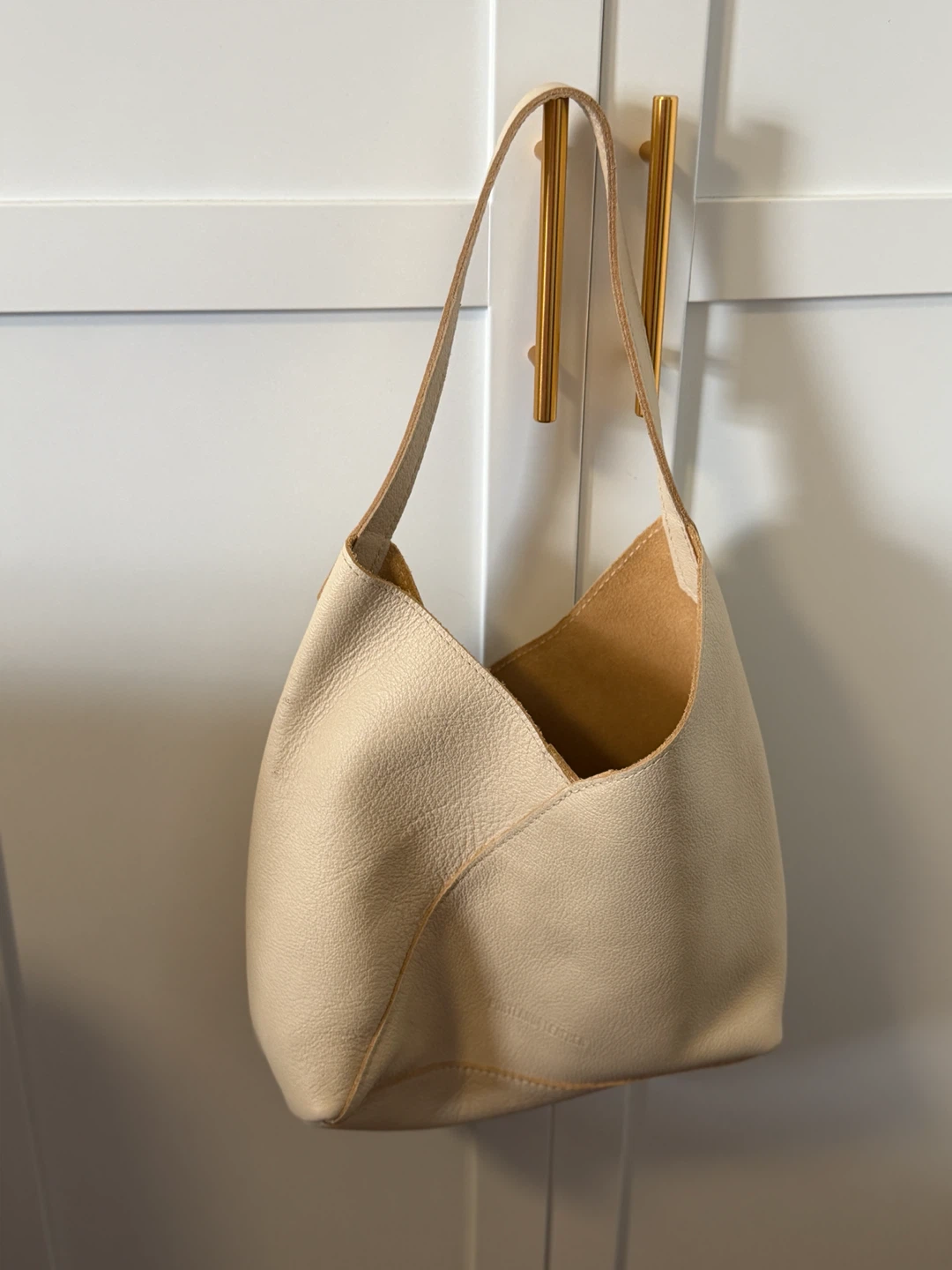 Cream Leather Hobo Handbag
