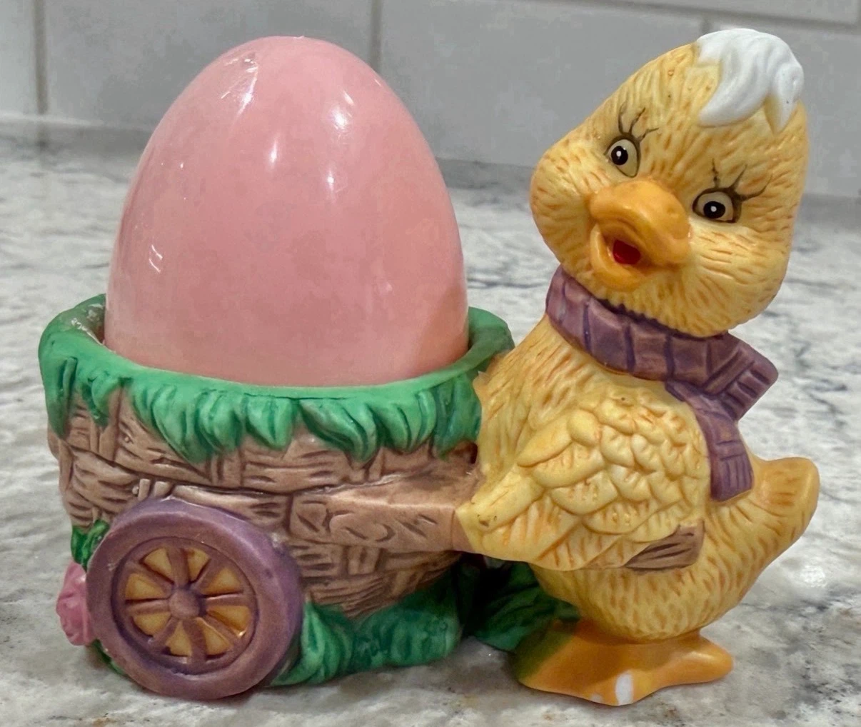 Vintage Easter Duck with Egg Cart Candy / Candle Holder Decor