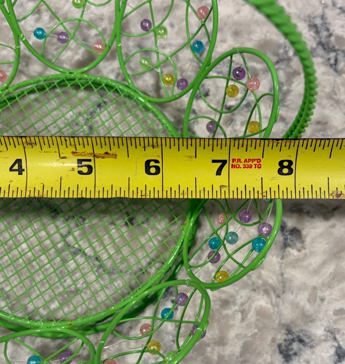 Green Metal Easter Basket with Pastel Beaded Egg Design - photo 4