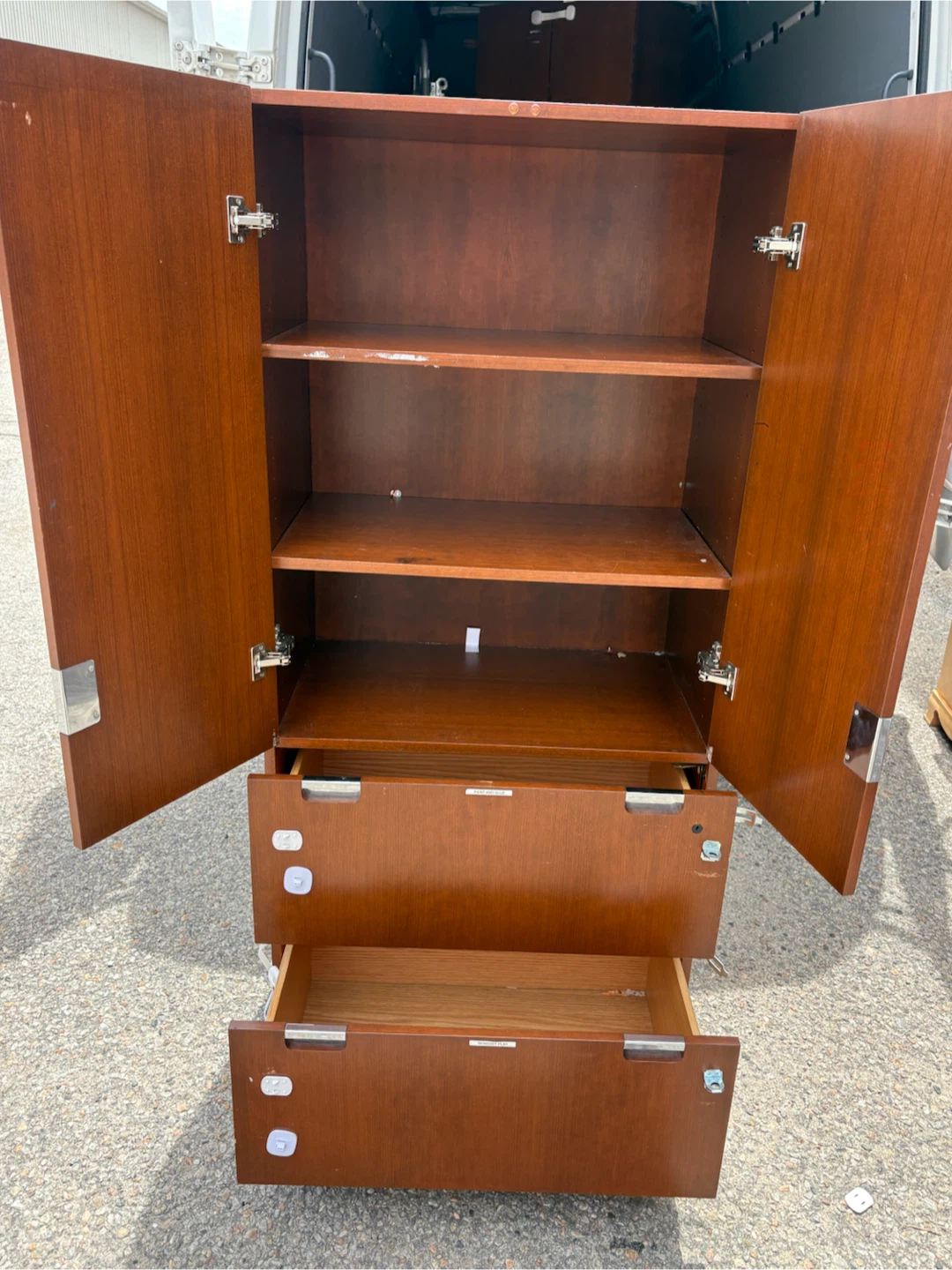 Free delivery used Wooden Cabinet with Shelves and Drawers